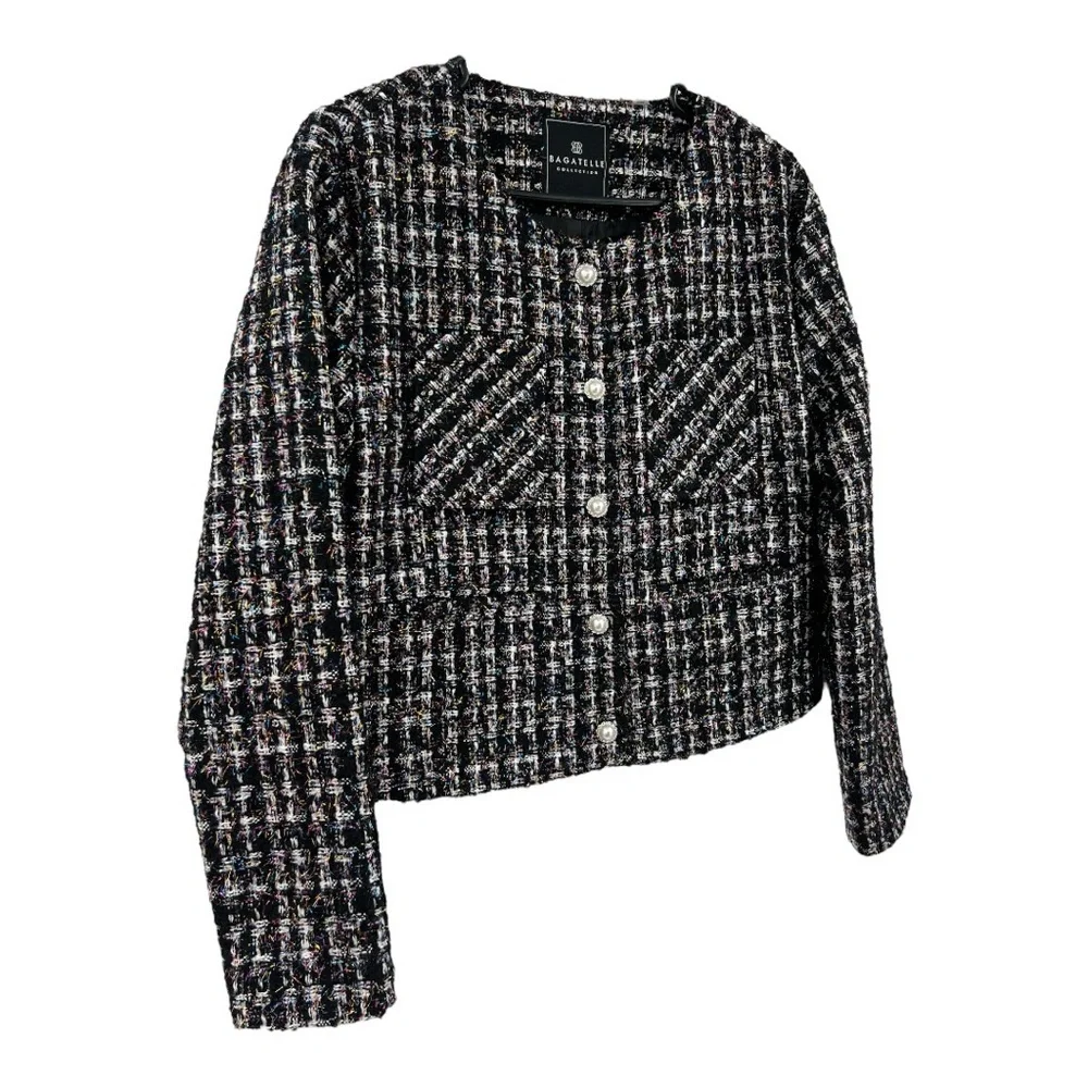 Bagatelle Tweed Sparkle Cropped Multi Color Jacket SZ M - Picture 4 of 14